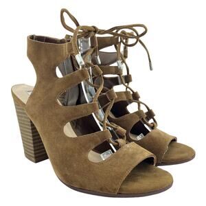 INC International Concepts (7) Radka Brown Suede Leather Chunky Caged Heels